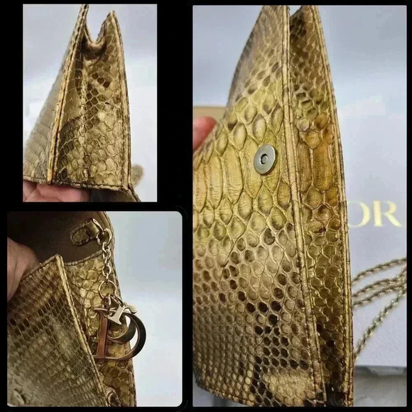 Dior Metallic Gold  Python Evening Clutch Bag/ Wallet on Chain - Picture 13 of 17